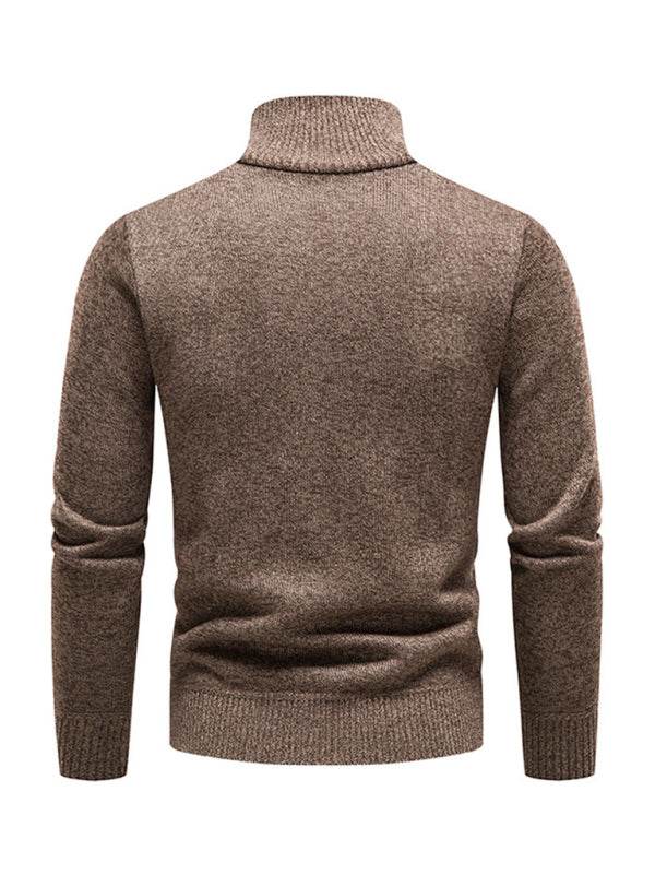 Men's stand-up collar thickened patchwork half-zip lapel sweater pullover sweater - MyriadMart