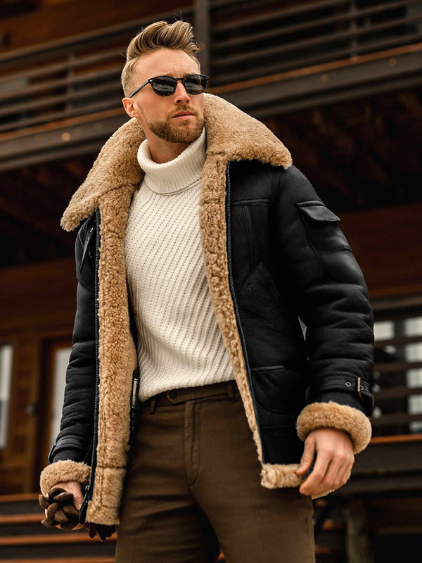 Men's fur one-piece thickened mid-length jacket on sale at MyriadMart