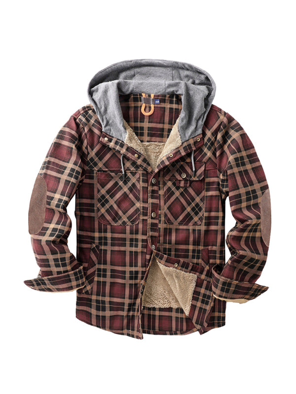 Men's plaid loose warm hooded jacket - MyriadMart