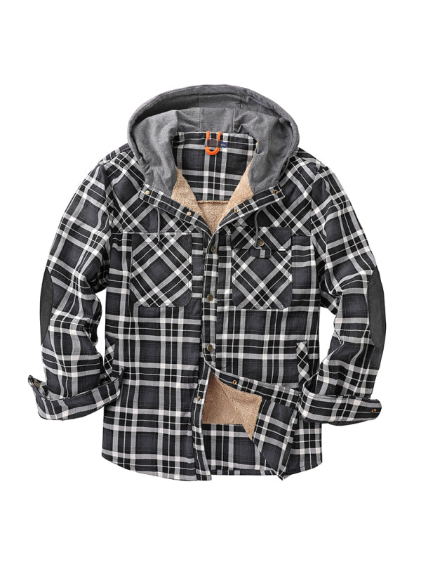Men's plaid loose warm hooded jacket - MyriadMart