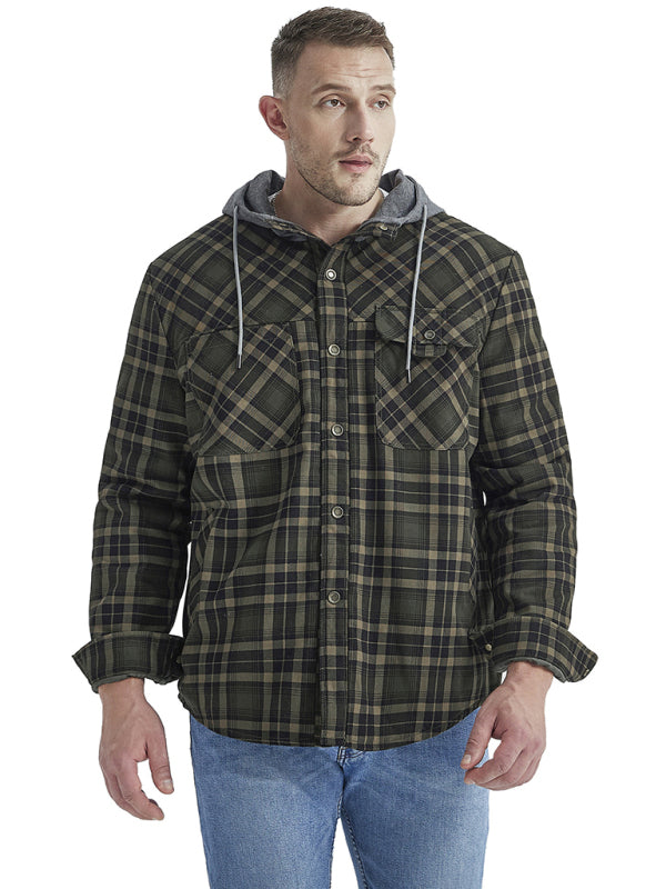 Men's plaid loose warm hooded jacket - MyriadMart