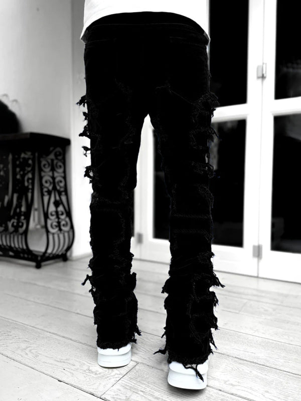 Men's new stretch patch denim straight pants on sale at MyriadMart