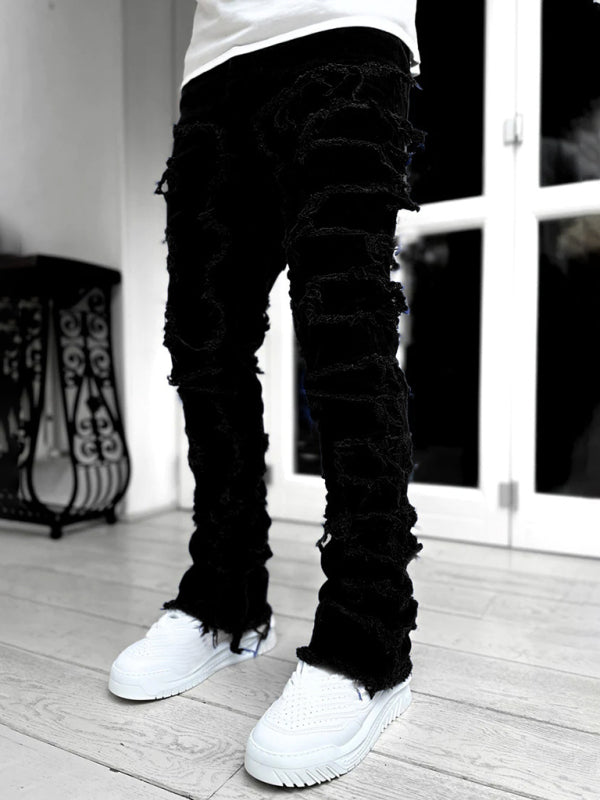 Men's new stretch patch denim straight pants on sale at MyriadMart