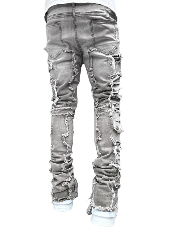 Men's new stretch patch denim straight pants on sale at MyriadMart