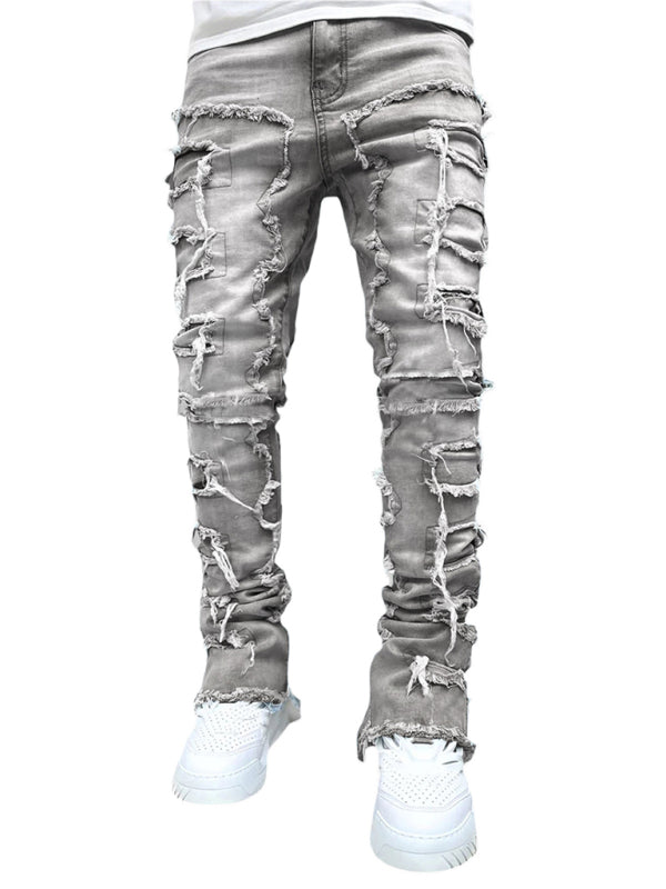 Men's new stretch patch denim straight pants on sale at MyriadMart