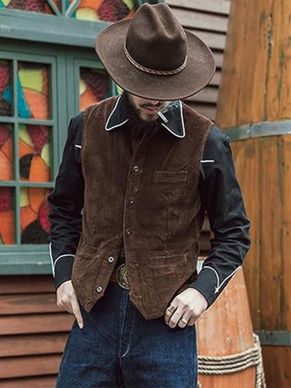 Men's solid color casual vest V-neck slim retro vest - MyriadMart