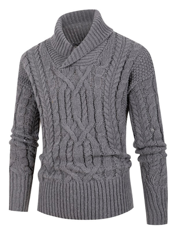 Men's new solid color twist pullover long-sleeved sweater on sale at MyriadMart