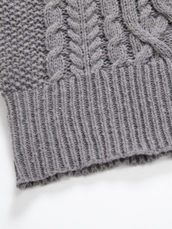 Men's new solid color twist pullover long-sleeved sweater on sale at MyriadMart