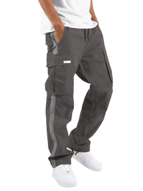 Men's new fashionable casual drawstring pockets color-blocked overalls trousers