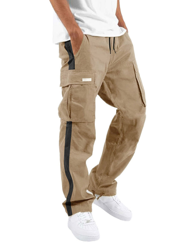 Men's new fashionable casual drawstring pockets color-blocked overalls trousers