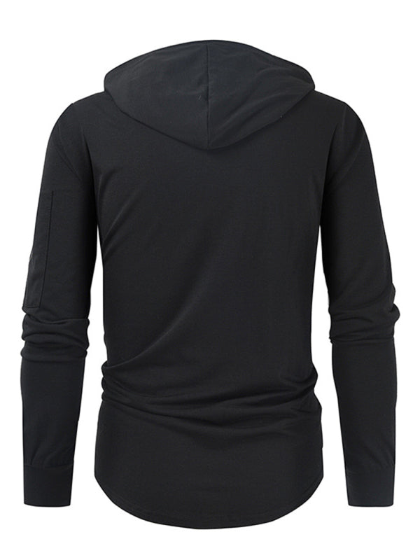 Men's new solid color lace-up sports casual pullover hooded sweatshirt