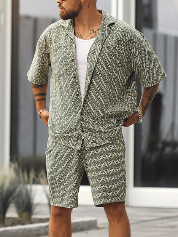 Men's casual holiday short -sleeved shirt shorts printed set