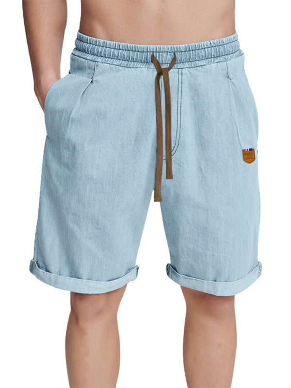 Casual three-quarter pants solid color shorts loose high-waisted rope breathable shorts