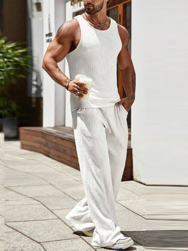Sleeveless knitted vest and trousers two-piece solid color sports and leisure suit
