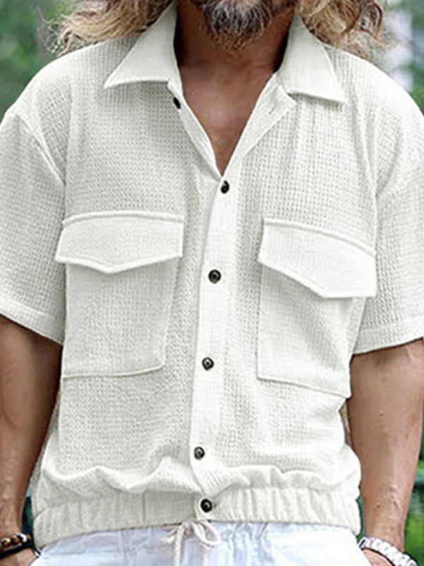 Men's new cardigan front pocket casual short-sleeved shirt