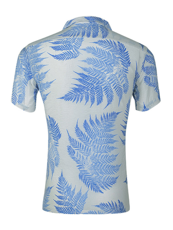 Men's Casual Loose Beach Wear Maple Leaf Print Short Sleeve Shirt - MyriadMart