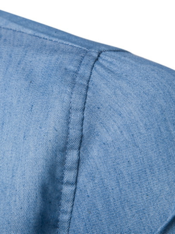 Men's Casual Shirt Pocket Patchwork Leather Long Sleeve Shirt - MyriadMart