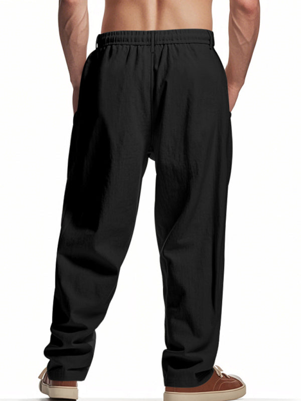 Men's black breathable linen loose casual trousers - MyriadMart