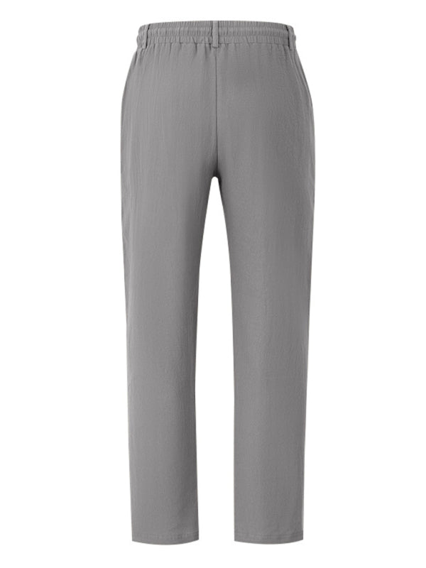 Men's grey breathable linen loose casual trousers - MyriadMart