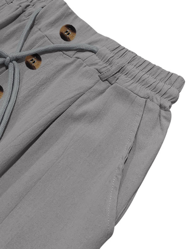 Men's grey breathable linen loose casual trousers - MyriadMart