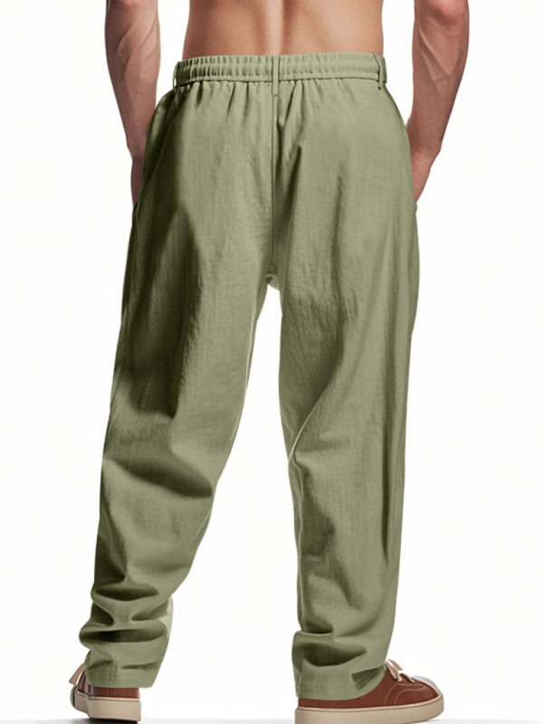 Men's Army Green Breathable Linen Loose Casual Pants - MyriadMart