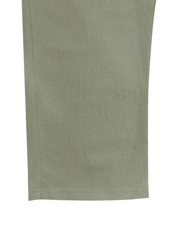 Men's Army Green Breathable Linen Loose Casual Pants - MyriadMart