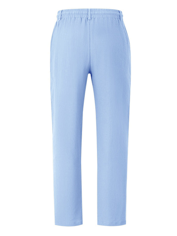 Men's light blue breathable linen loose casual trousers - MyriadMart