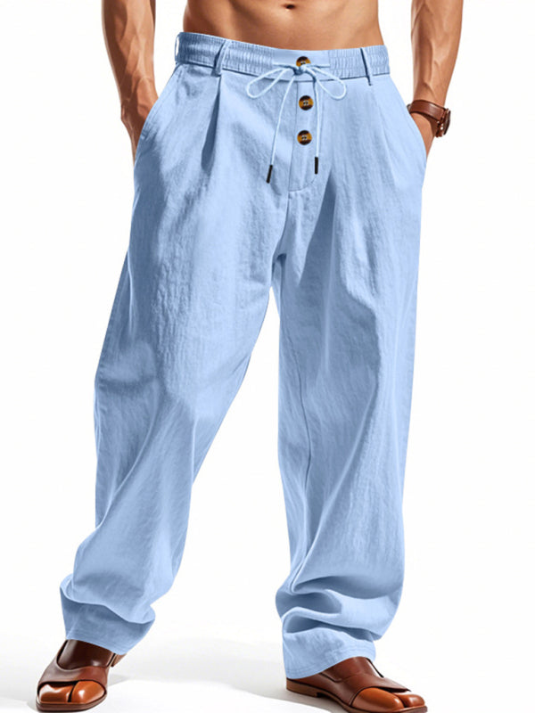 Men's light blue breathable linen loose casual trousers - MyriadMart