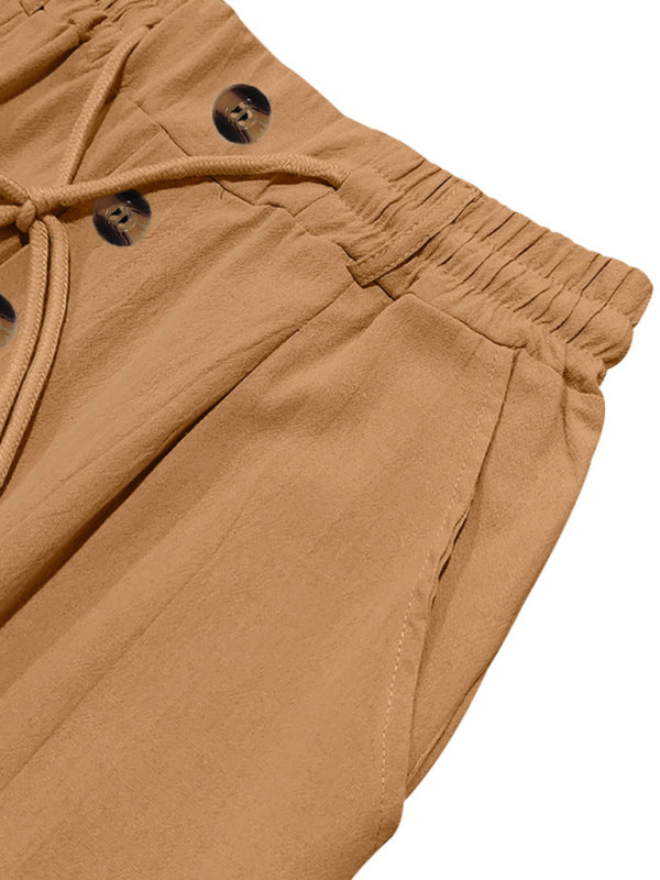 Men's Khaki Breathable Linen Loose Casual Pants - MyriadMart