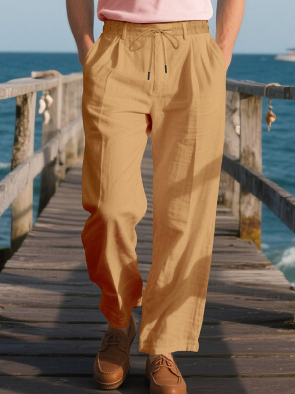Men's Loose Casual Relaxed Straight Linen Naples Gurga Breathable Trousers - MyriadMart