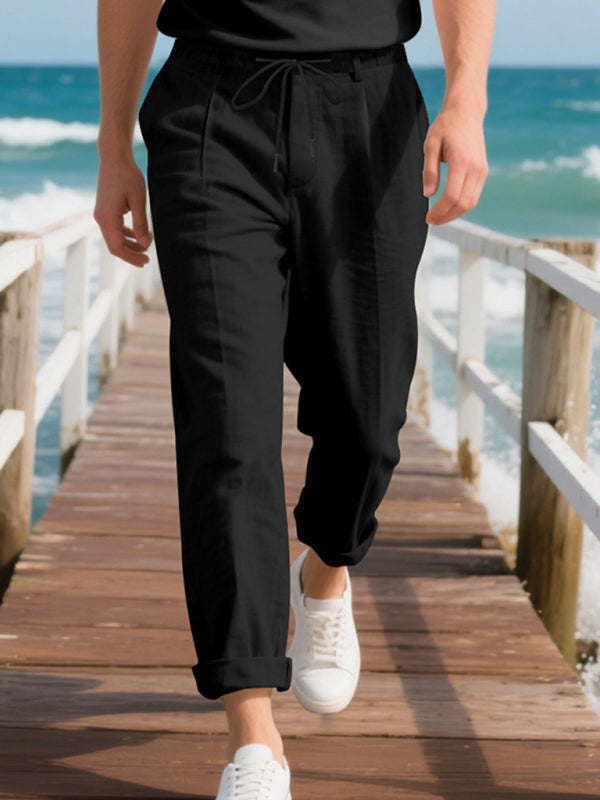 Men's Loose Casual Relaxed Straight Linen Naples Gurga Breathable Trousers - MyriadMart