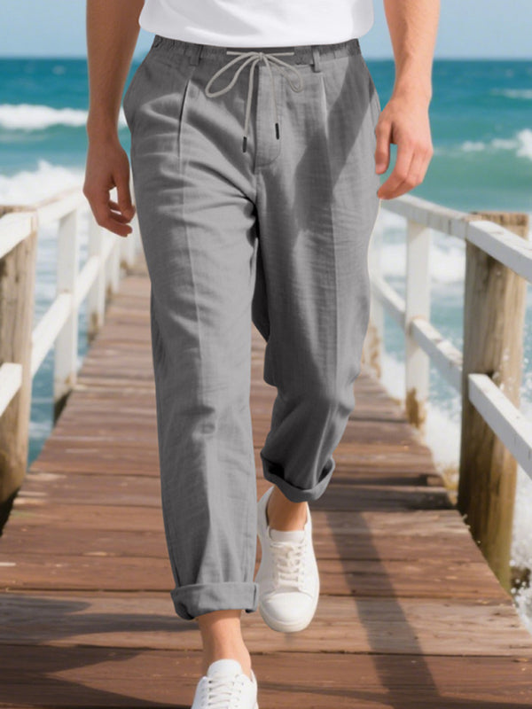 Men's Loose Casual Relaxed Straight Linen Naples Gurga Breathable Trousers - MyriadMart