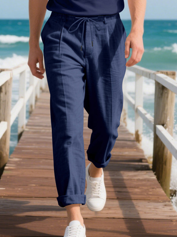 Men's Loose Casual Relaxed Straight Linen Naples Gurga Breathable Trousers on sale at MyriadMart