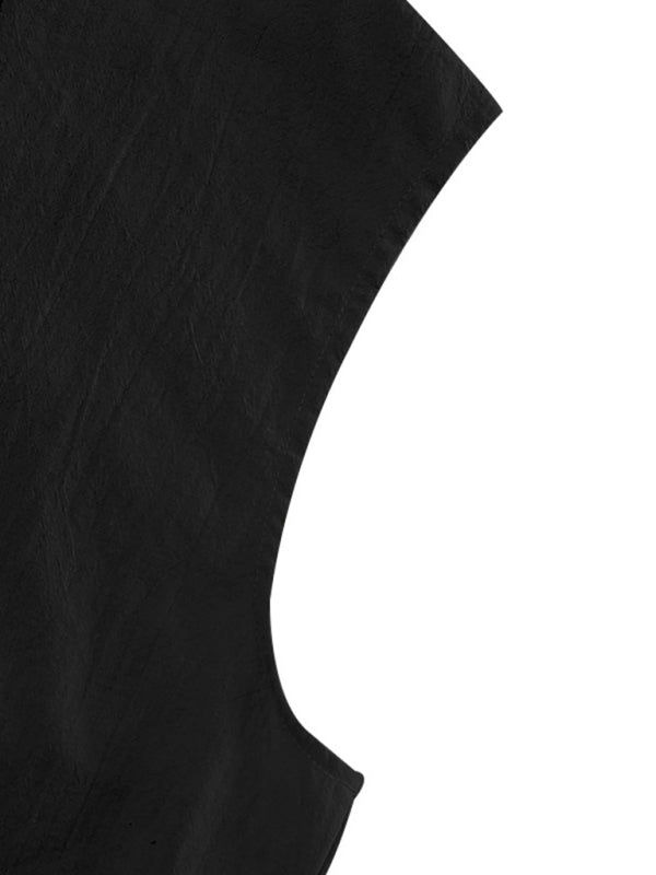 Men's Casual Sleeveless Waistcoat Shirt Linen Hooded Solid Color Breathable Loose Top - MyriadMart