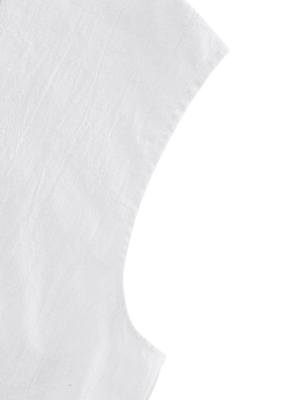 Men's Casual Sleeveless Waistcoat Shirt Linen Hooded Solid Color Breathable Loose Top - MyriadMart