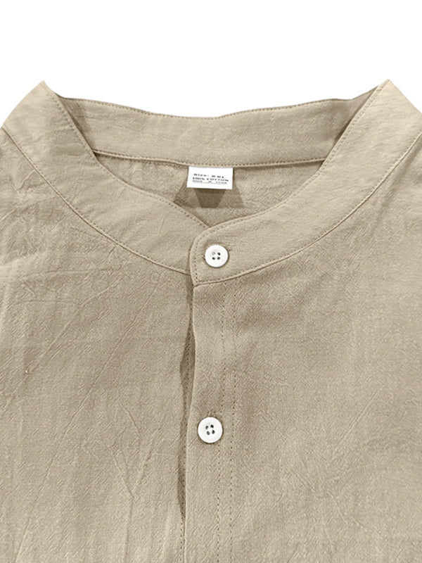 Linen long-sleeved stand-up collar breathable casual men's shirt - MyriadMart