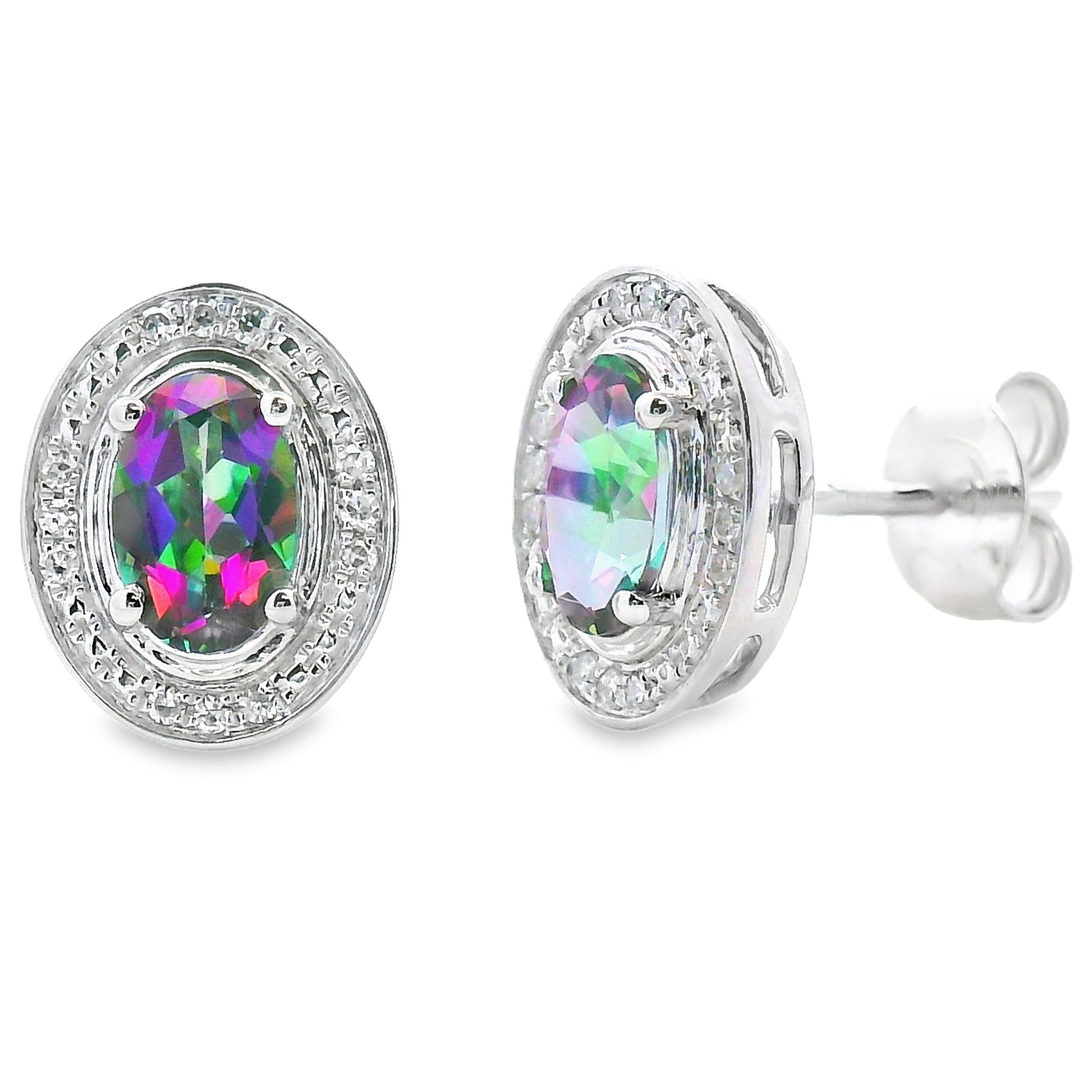 Mystic Fire Topaz Diamond Earrings 10KT White Gold on sale at MyriadMart