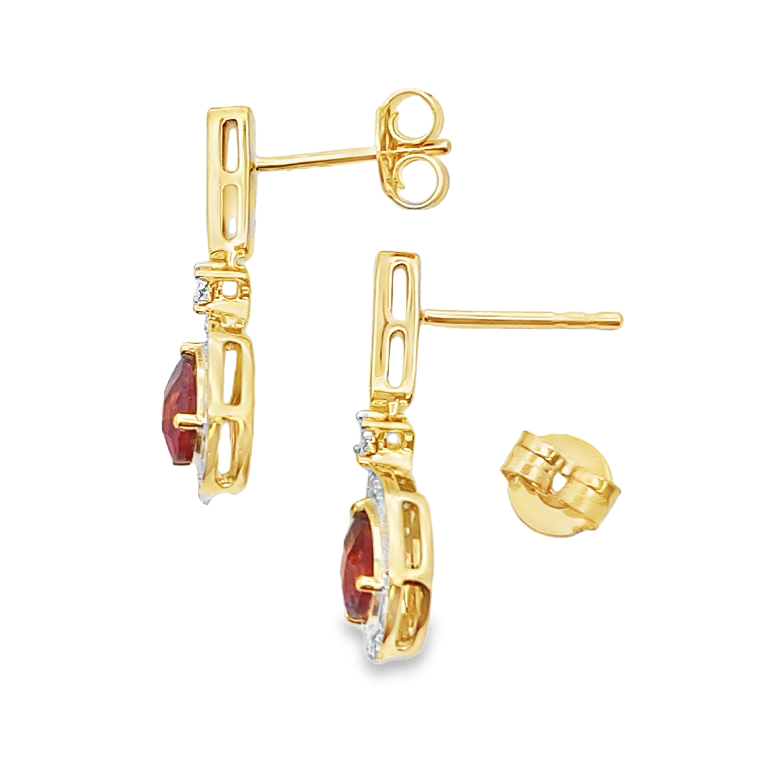 1.06ct Garnet Diamond Dangle Earrings 10KT Yellow Gold on sale at MyriadMart
