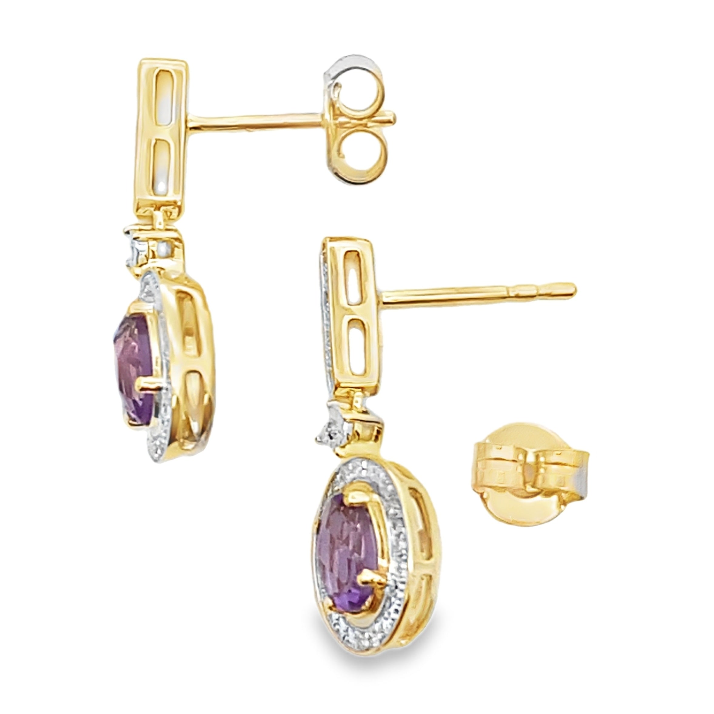 .93ct Amethyst Diamond Dangle Earrings 10KT Yellow Gold on sale at MyriadMart