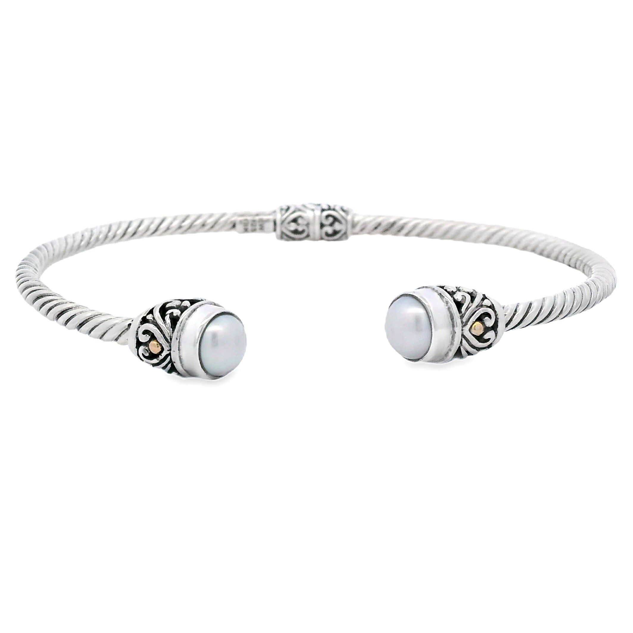 Pearl Bangle Bracelet Sterling Silver 18KT Gold on sale at MyriadMart