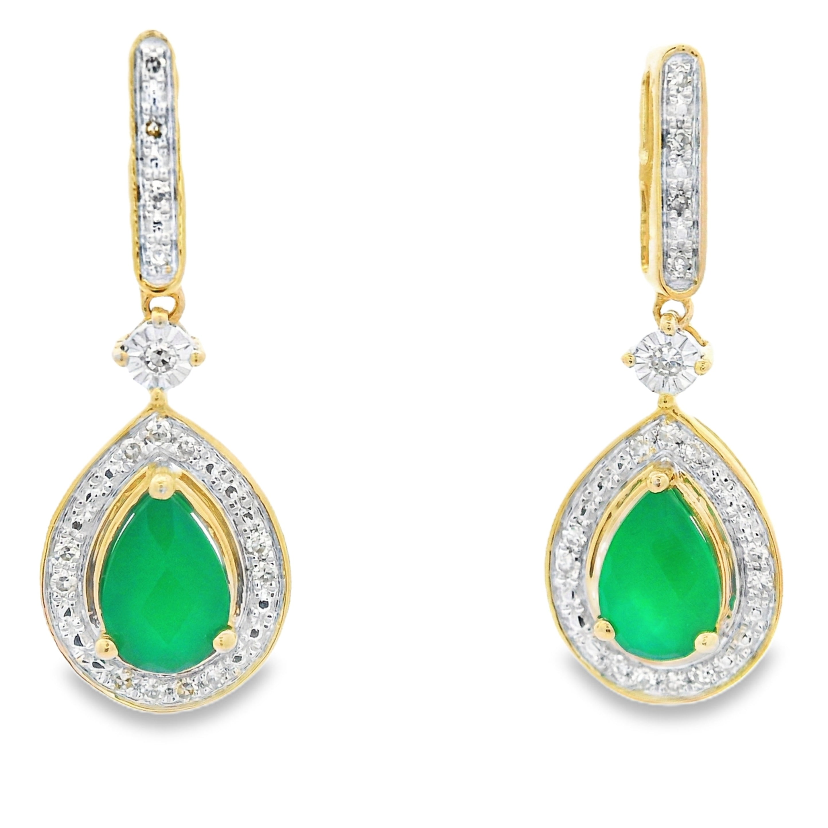 Chalcedony Diamond Dangle Earrings 10KT Yellow Gold on sale at MyriadMart