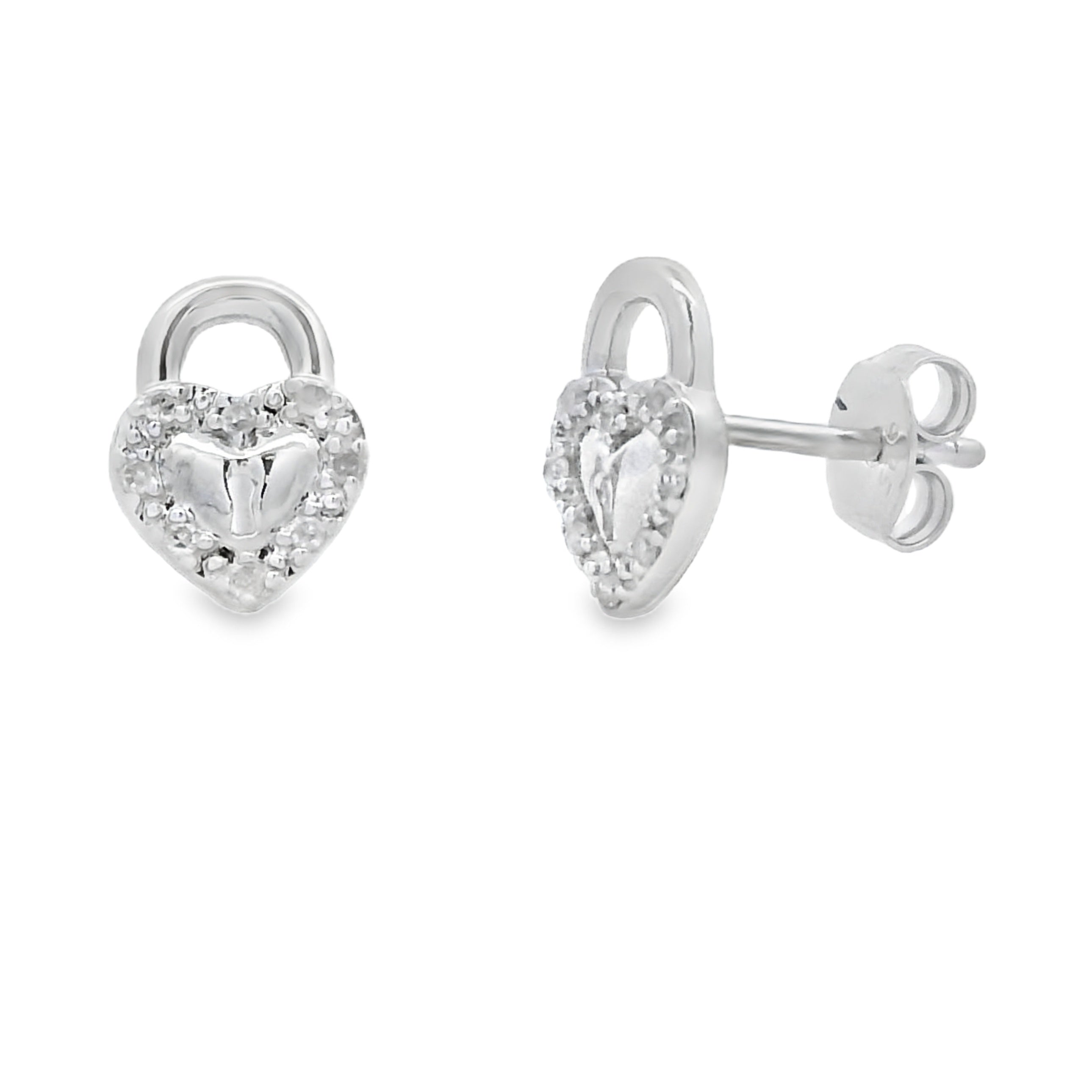 .06ct Diamond Heart Earrings Sterling Silver on sale at MyriadMart