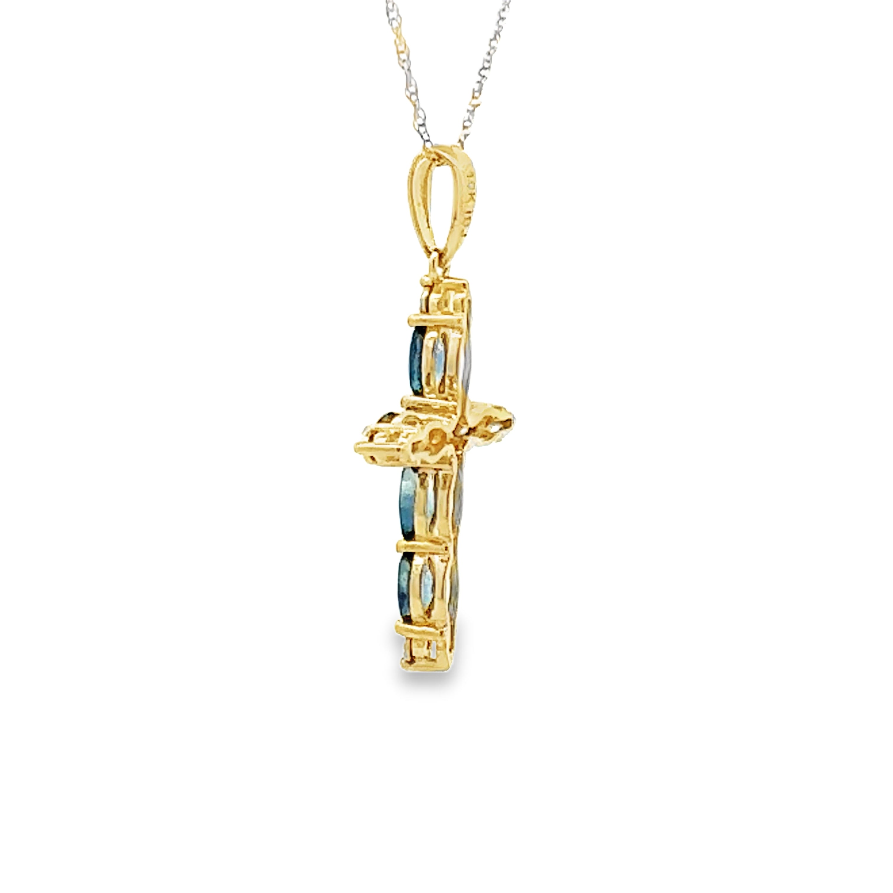 Sapphire Cross Religious Pendant 10KT Yellow Gold on sale at MyriadMart