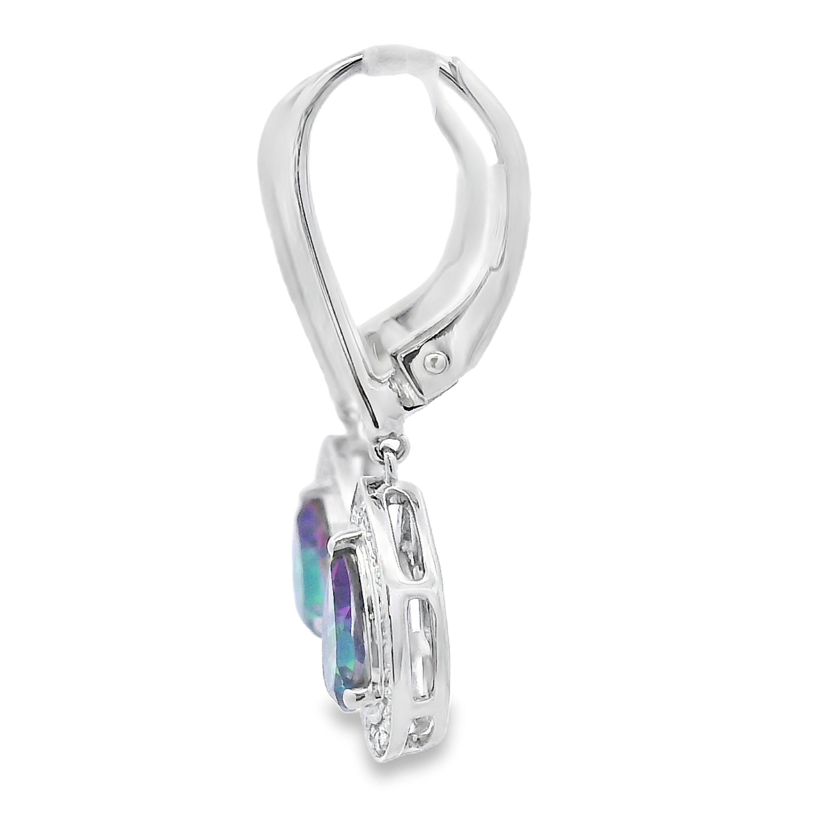 Mystic Fire Topaz Dangle Earrings 10KT White Gold on sale at MyriadMart