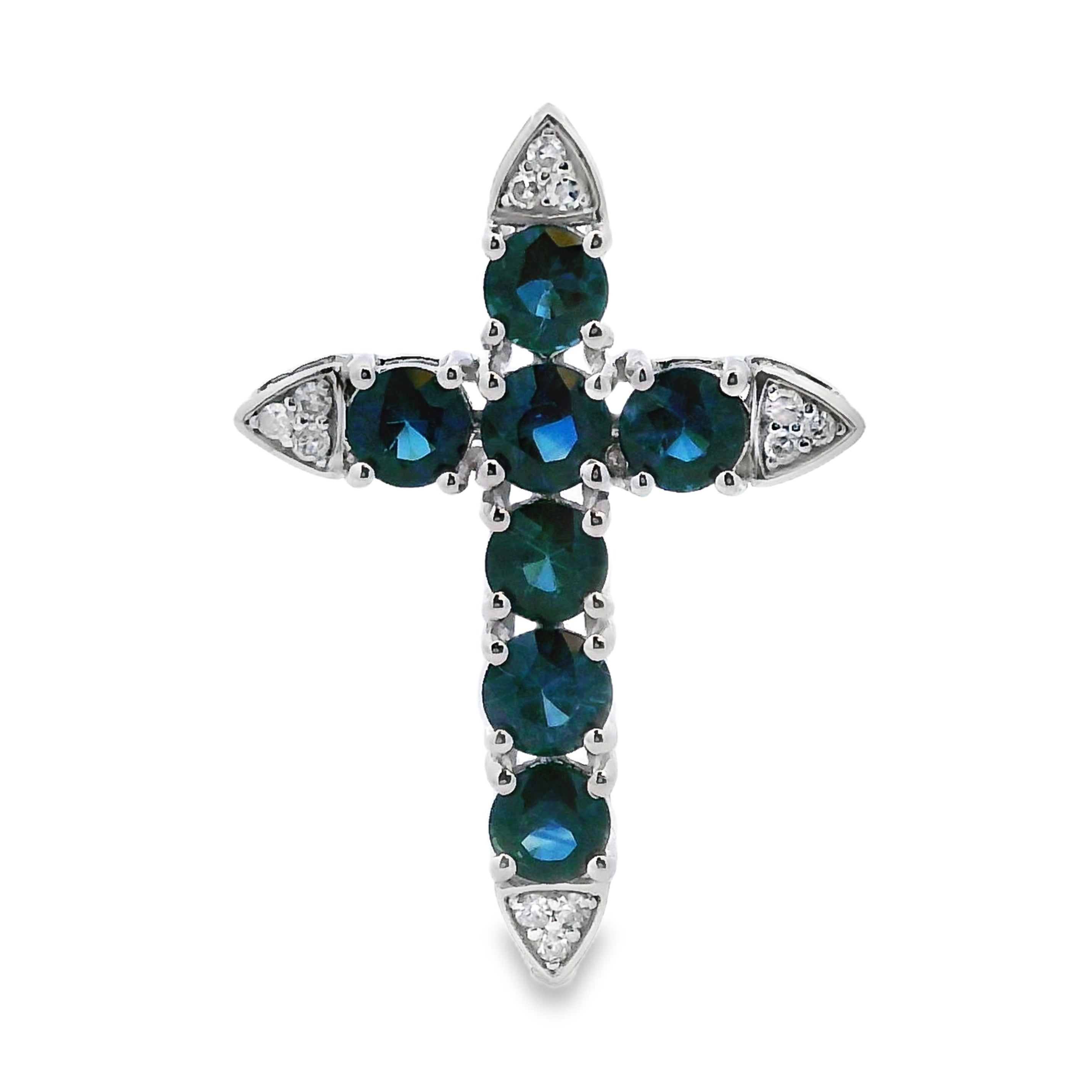 1.68ct Sapphire Cross Religious Pendant 14KT White Gold on sale at MyriadMart