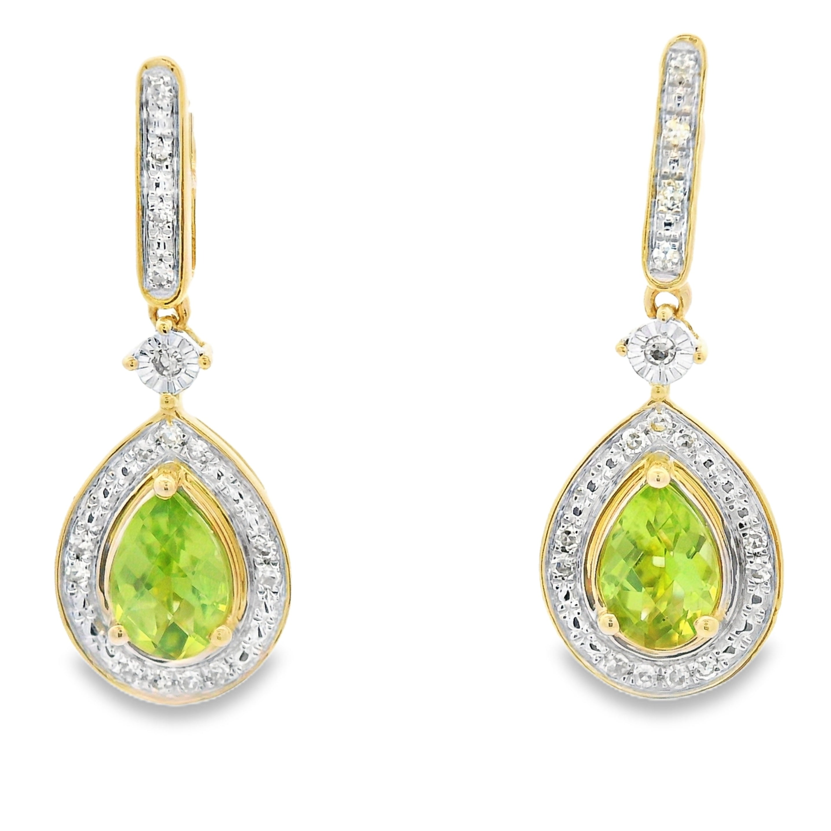 .96ct Peridot Diamond Dangle Earrings 10KT Yellow Gold on sale at MyriadMart
