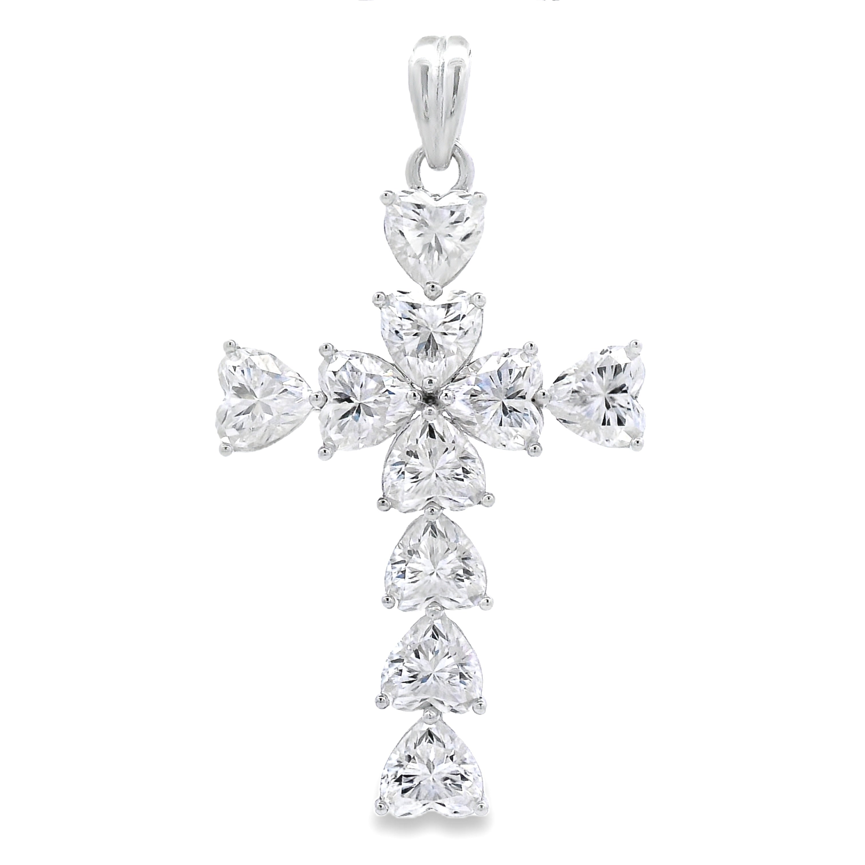 Moissanite Cross Religious Pendant Sterling Silver on sale at MyriadMart
