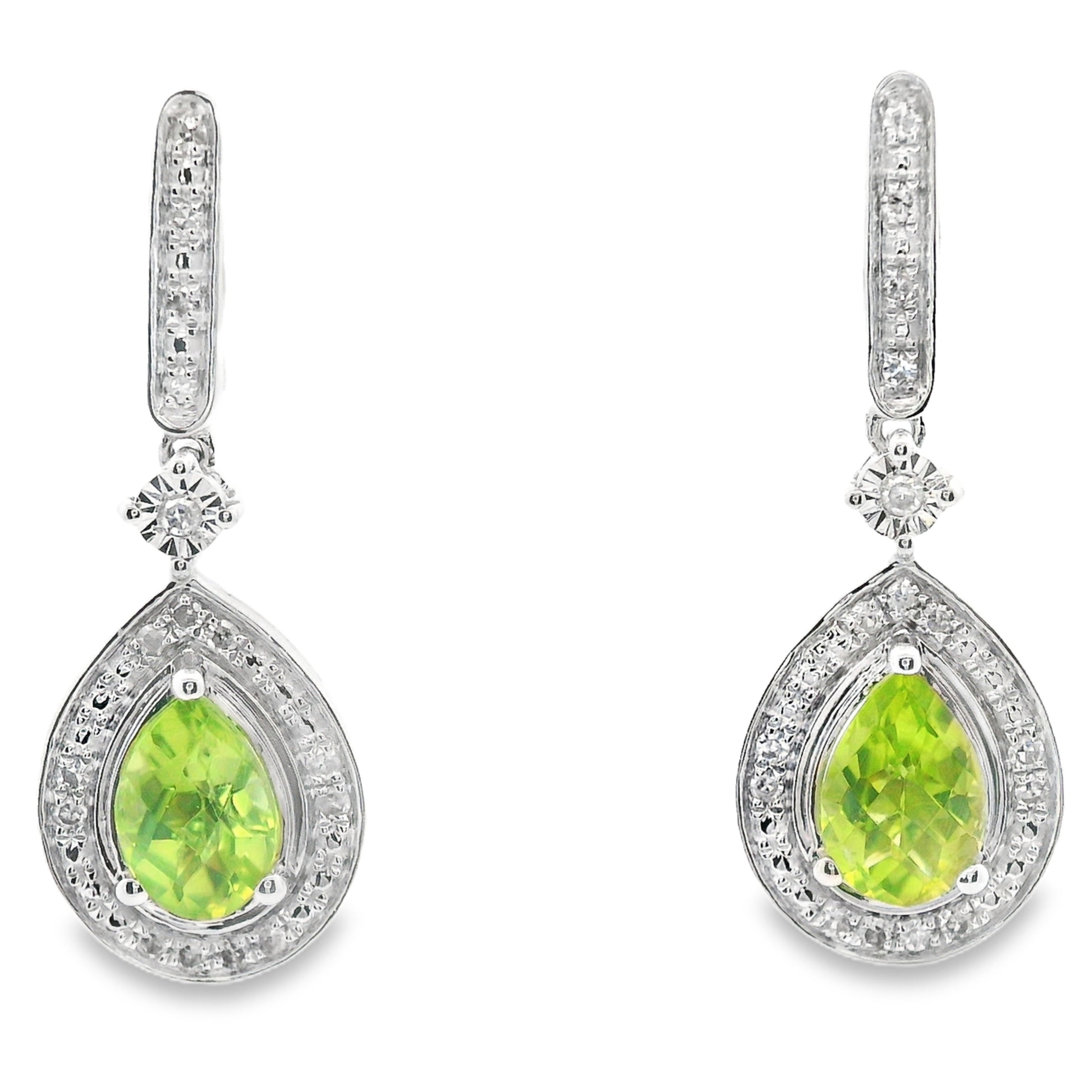 .96ct Peridot Diamond Dangle Earrings 10KT White Gold on sale at MyriadMart