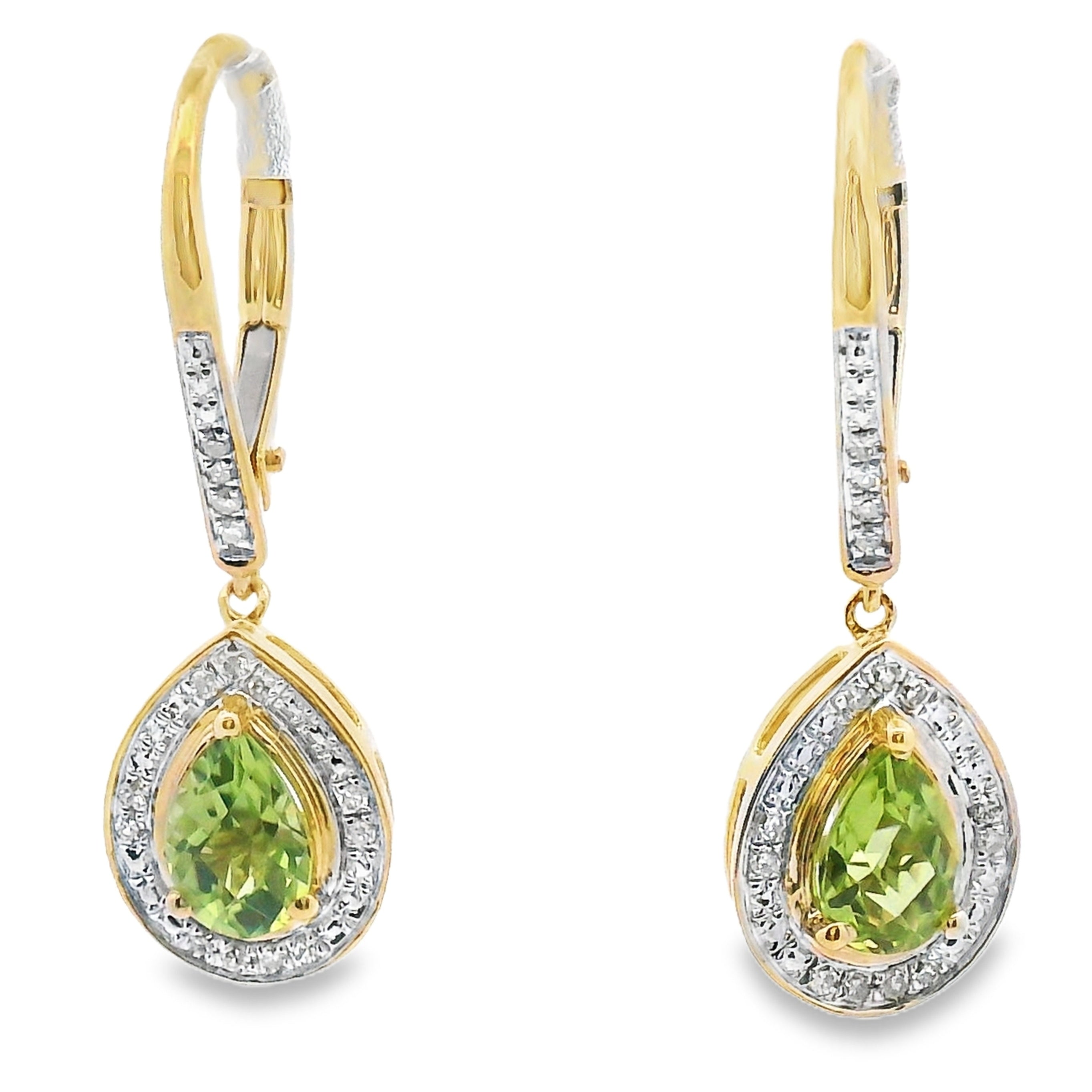 .96ct Peridot Diamond Dangle Earrings 10KT Yellow Gold on sale at MyriadMart