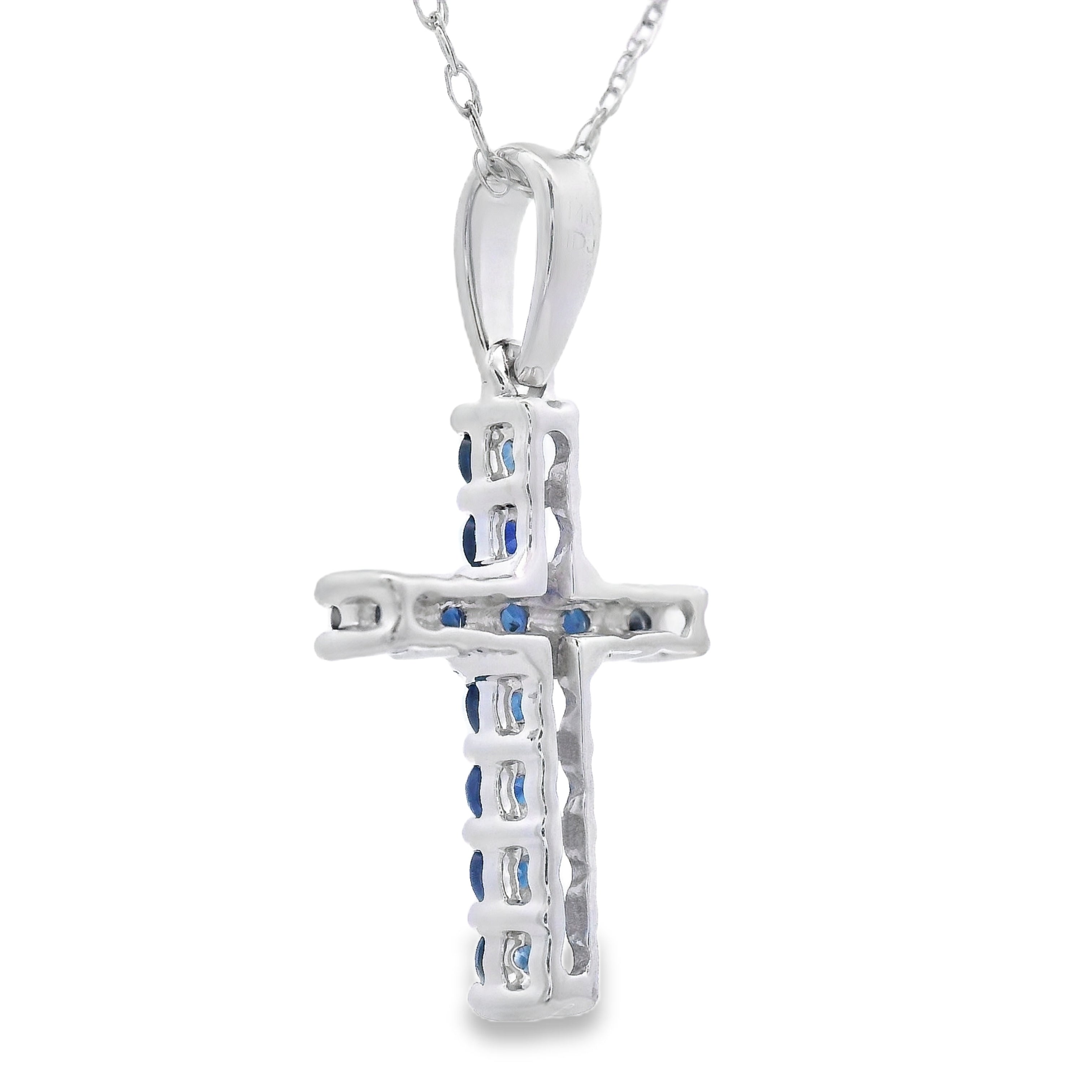 .29ct Sapphire Cross Religious Pendant 14KT White Gold on sale at MyriadMart